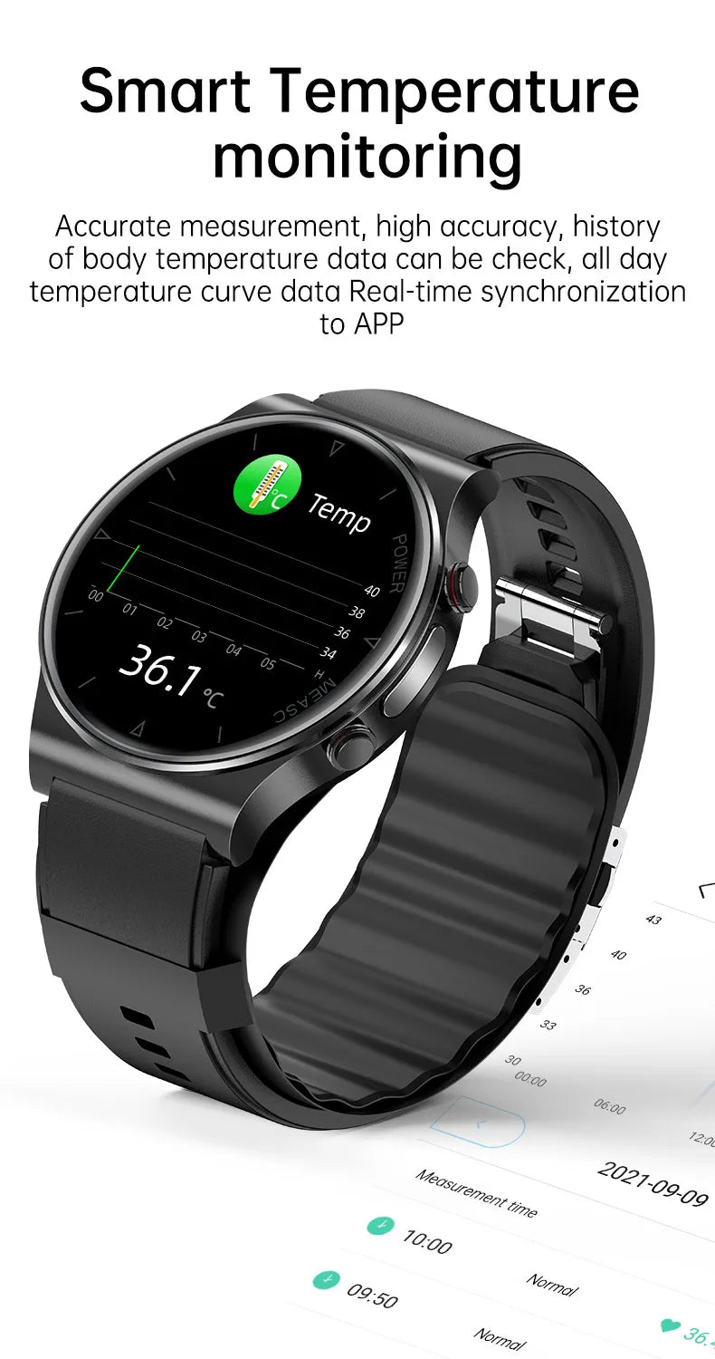 P70 Smart Watch Air Pressure Pump Blood Pressure Medical Grade ECG+PPG Heart Rate Blood Pressure Measurement Elder Health Watch