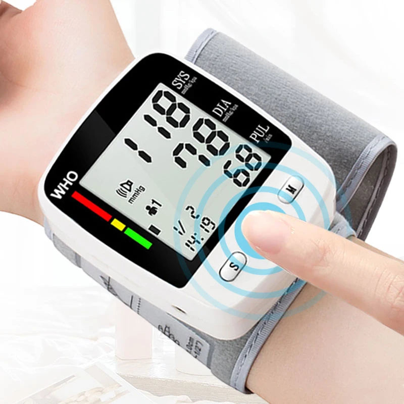 Rechargeable Digital Blood Pressure Monitor Wrist Electronic Sphygmomanometer Tensiometer With LCD Display, 2 x 99 Memory