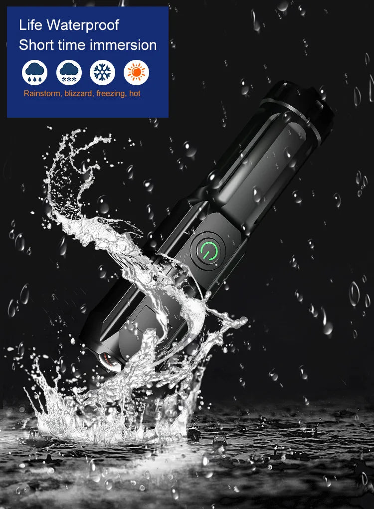 Powerful LED Flashlight 100000 Lumen Tactical Flashlights Rechargeable USB 18650 Waterproof Zoom Fishing Hunting LED Flashlight