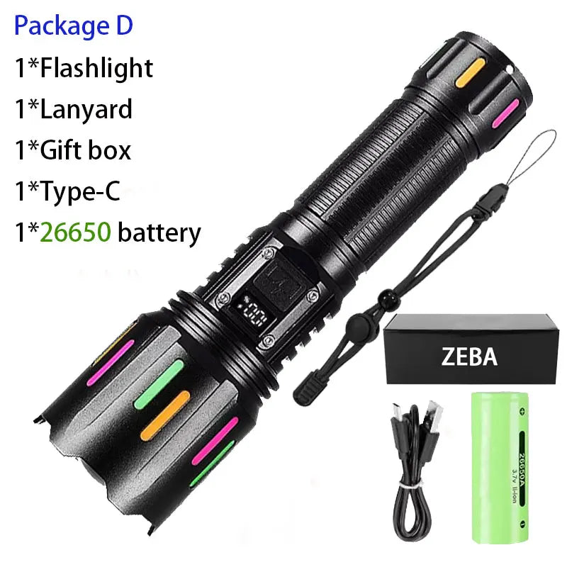 Super Powerful LED Flashlight 1000000LM High Power Torch Strong Light 800W Led Flash Light Rechargeable Hunting Tactical Lantren