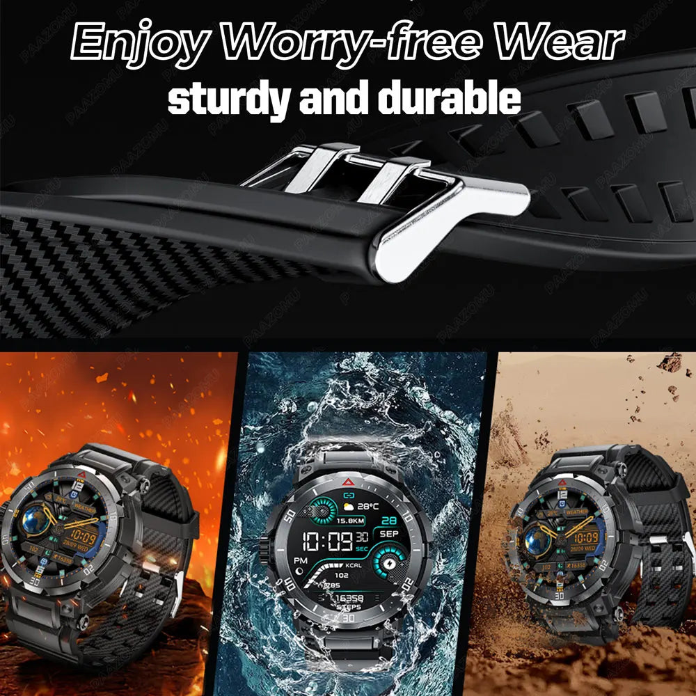New 3 in 1 Smart Watch for Men With TWS Headset Rugged Military Bluetooth Call Fitness Tracker IP67 Waterproof for Android iOS