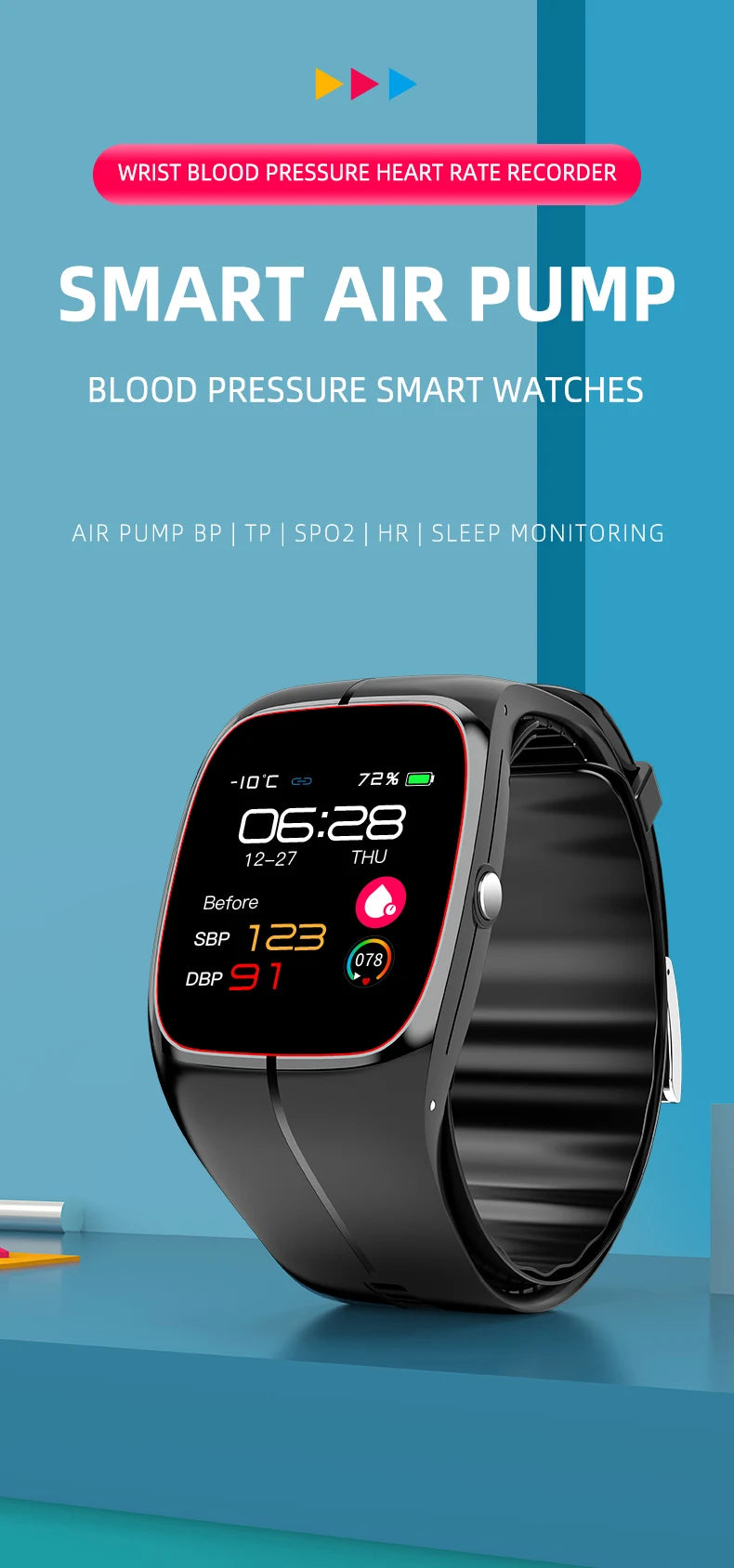 Medical Grade Smart Watch Air Pump Airbag Precise Sphygmomanometer Heart Rate Thermometer Monitor Wristband Elderly Health Watch