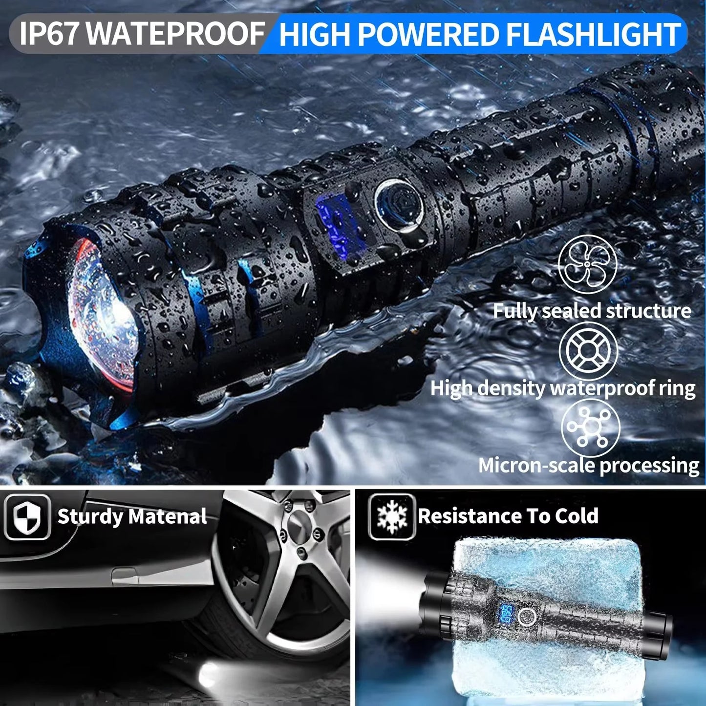 Powerful 200000 High Lumen LED Flashlight Super Bright Rechargeable Portable Ultra Power USB C Torch lamp Outdoor Emergency use
