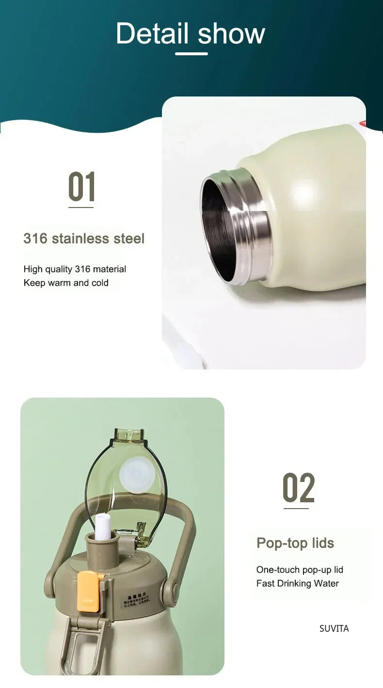 DODGE 1300/1700ML Stainless Steel Tumbler Thermos Bottle Portable Vacuum Flasks Outdoor Sports Water Cup Car Insulated Flask