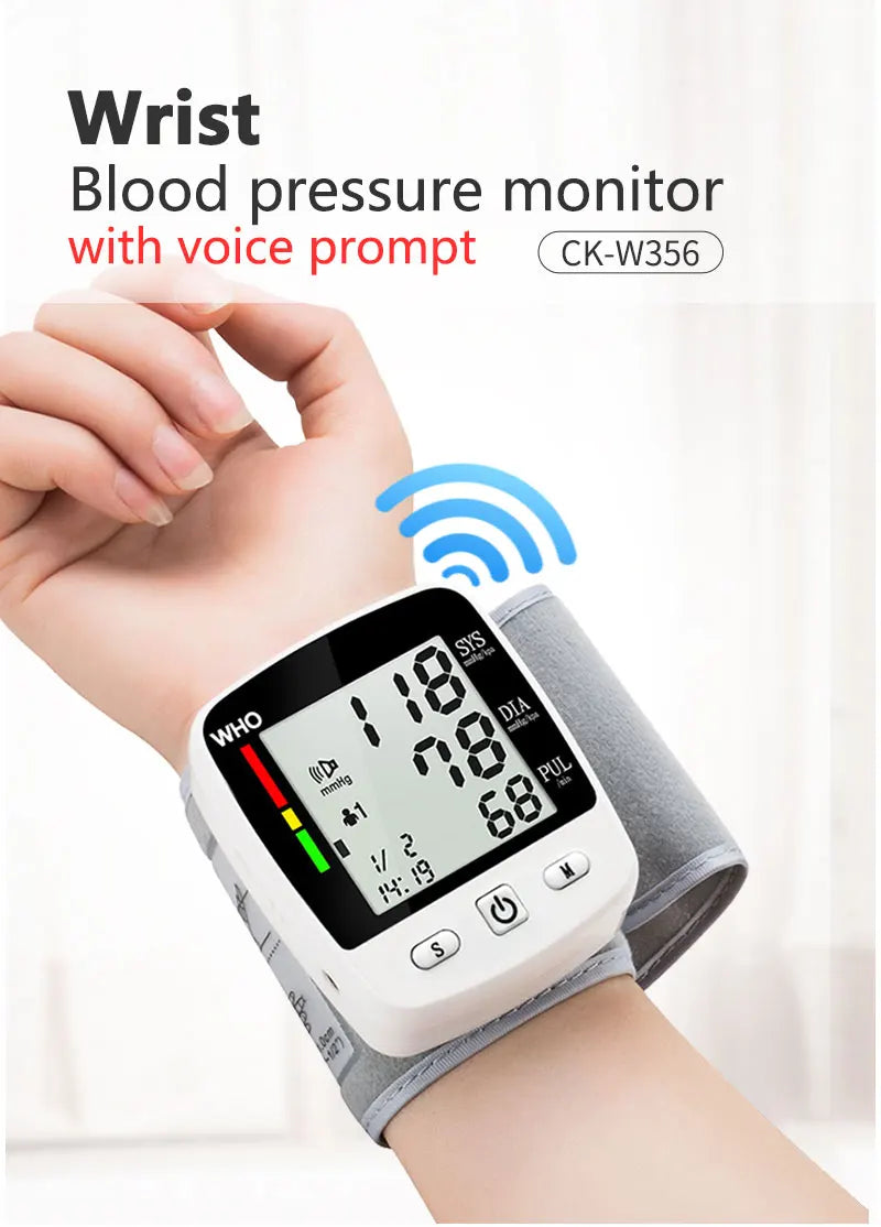 Rechargeable Digital Blood Pressure Monitor Wrist Electronic Sphygmomanometer Tensiometer With LCD Display, 2 x 99 Memory