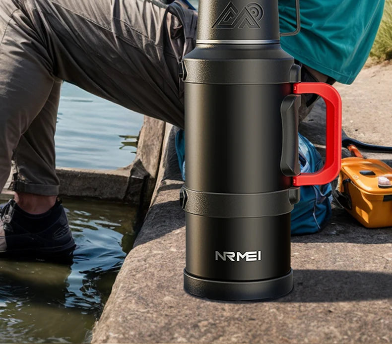 Stainless Steel Thermos Bottle with Handle Outdoor Portable Large Capacity Thermal Water Bottle ,Keep Hot and Cold for 72H