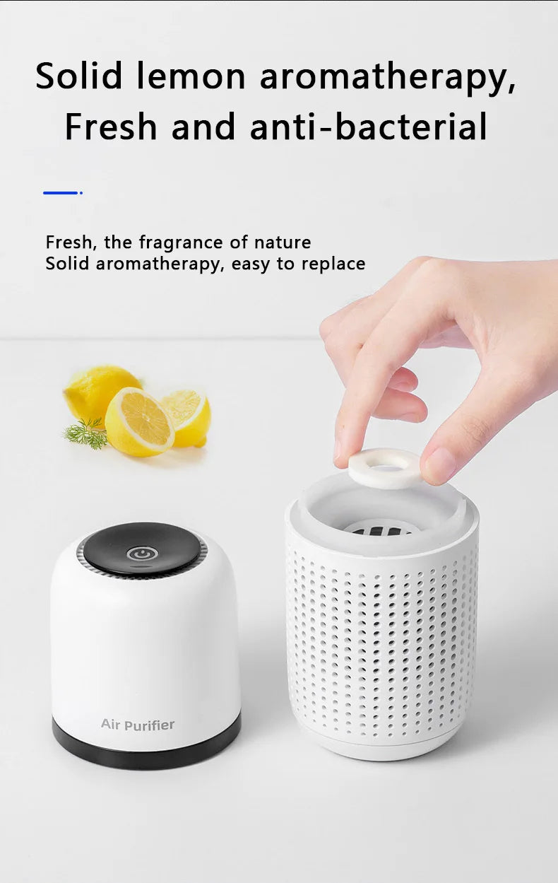 Portable Car Air Purifier USB Rechargeable Fresh Air Negative Ion Cleaner Oxygen Removes PM2.5 Smoke Odors Ionizer Cleaner