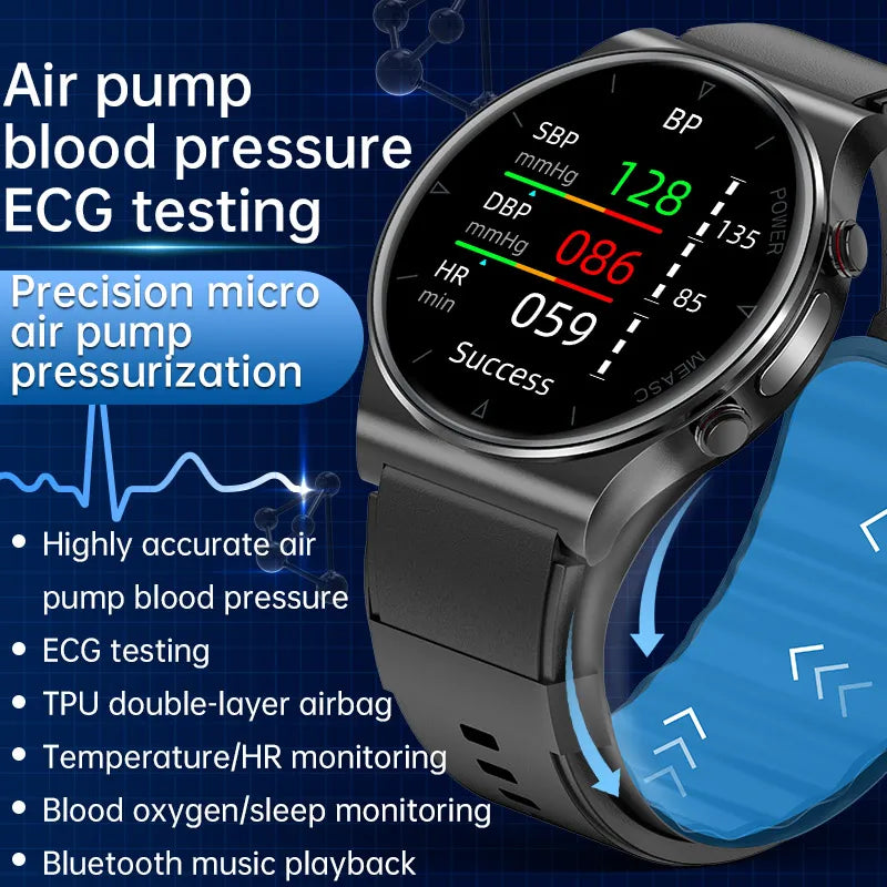 P70 Smart Watch Air Pressure Pump Blood Pressure Medical Grade ECG+PPG Heart Rate Blood Pressure Measurement Elder Health Watch