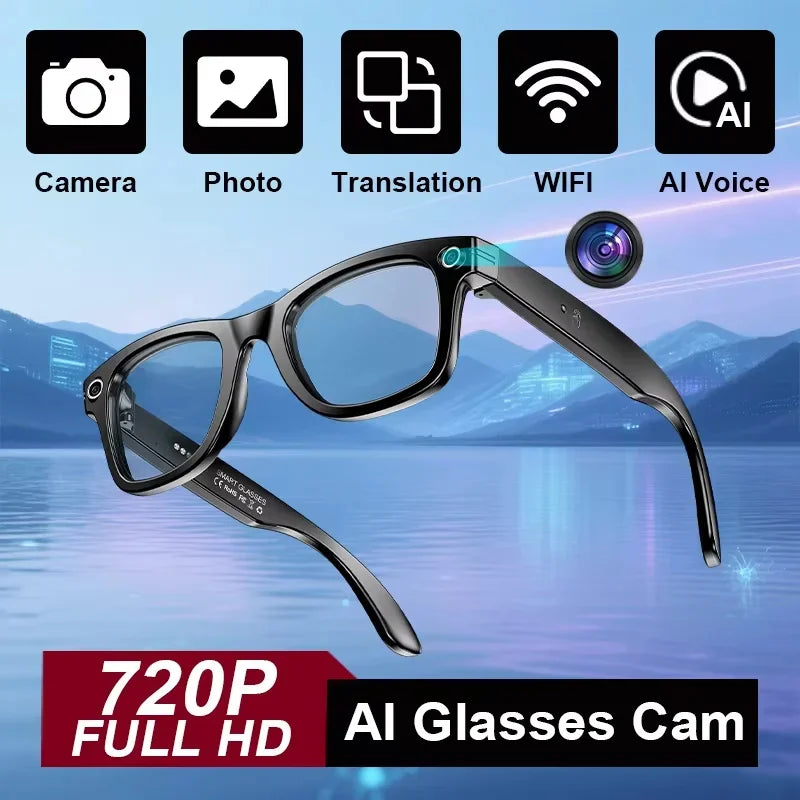 2025 Smart Glasses Camera AI Translation Video Bluetooth Call Headphones Voice Assistant Outdoor Sport Sunglasses HD 800W Camera