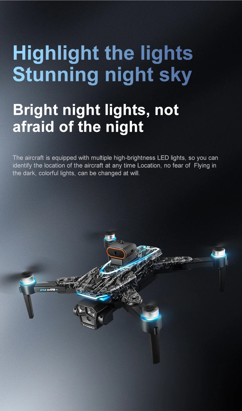 New D13 RC Drone 4K Professional HD Triple Camera 5G WIFI FPV Dron 360° Obstacle Avoidance Brushless Large Screen Quadcopter