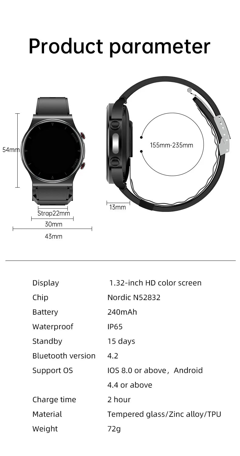 P70 Smart Watch Air Pressure Pump Blood Pressure Medical Grade ECG+PPG Heart Rate Blood Pressure Measurement Elder Health Watch