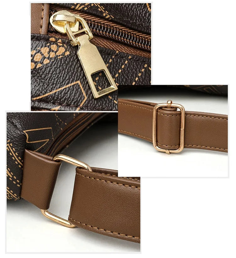 Ladies Middle-Aged Bag Large Capacity printed Work Clothing Soft Leather Multi-Pocket Cross-Body Bag Retro Shoulder Bag