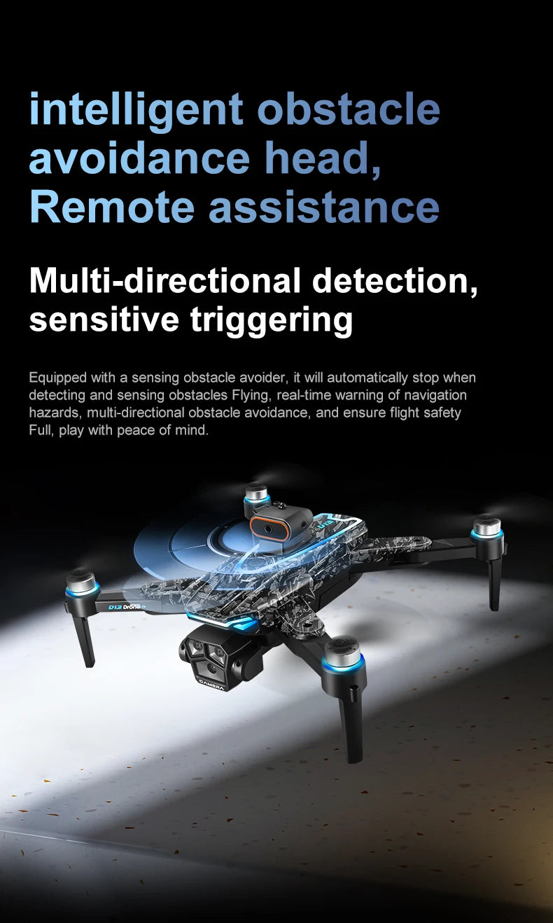 New D13 RC Drone 4K Professional HD Triple Camera 5G WIFI FPV Dron 360° Obstacle Avoidance Brushless Large Screen Quadcopter