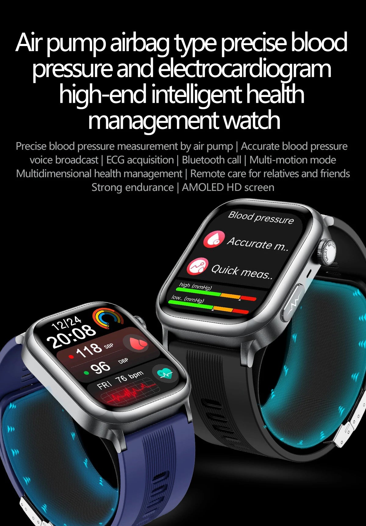 2025 New High-end Air Pump Lipid Smart Watch Men ECG+PPG Precise Blood Pressure Heart Rate BT Call NFC Health Watches