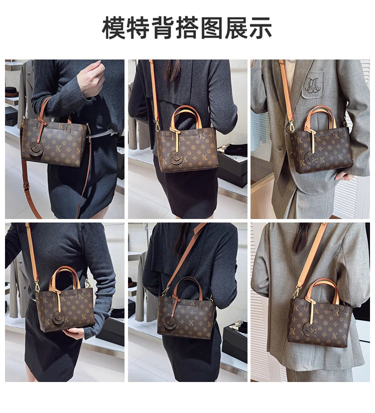 Classic Leather Tote Bag For Ladies, Shoulder Strap And Spacious, Elegant Popular Handbag By Luxury Brand For Women