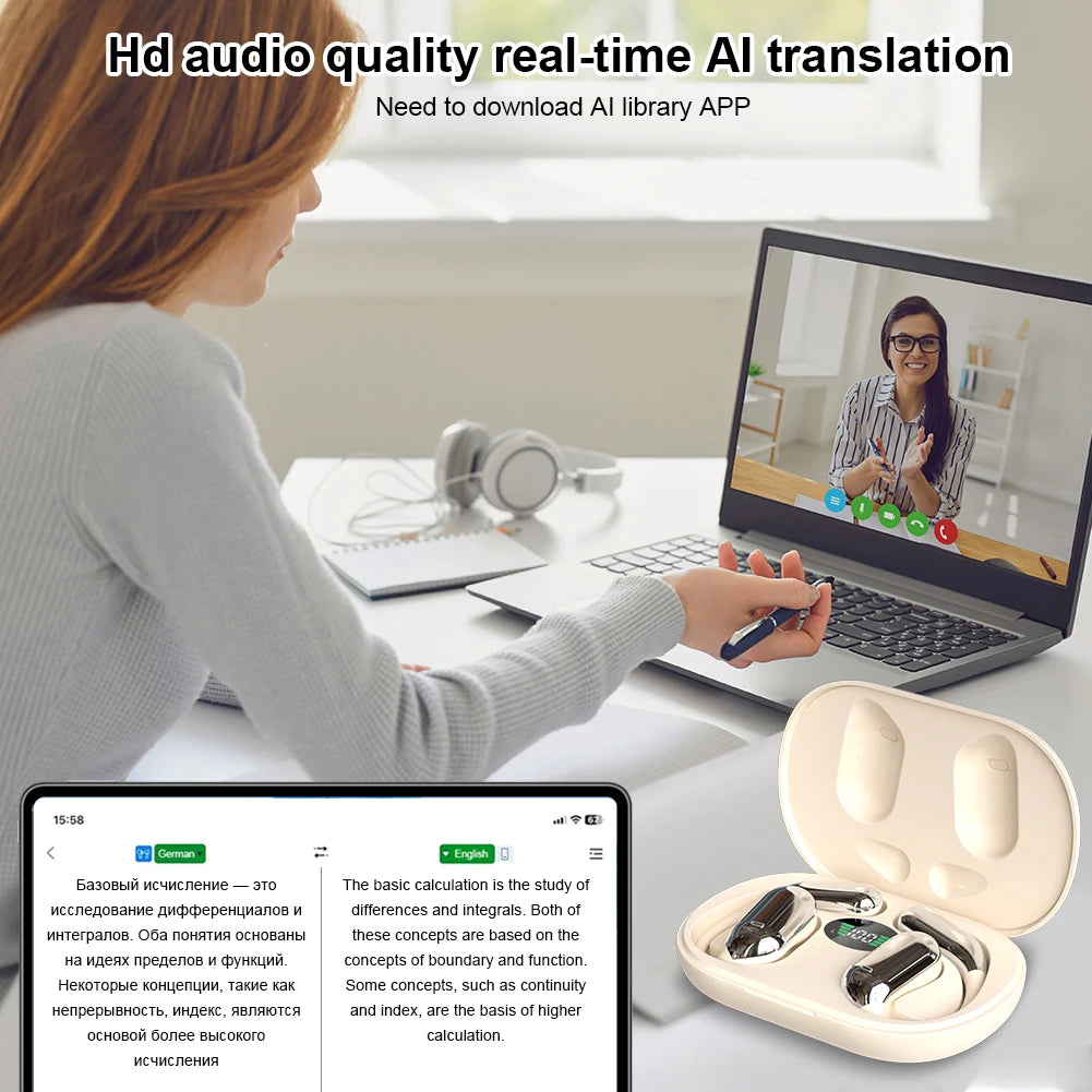 3 in 1 Translation Earphones 144 Languages Real-Time Translator Earbuds Noise Reduction Waterproof Business AI Translator Earbud