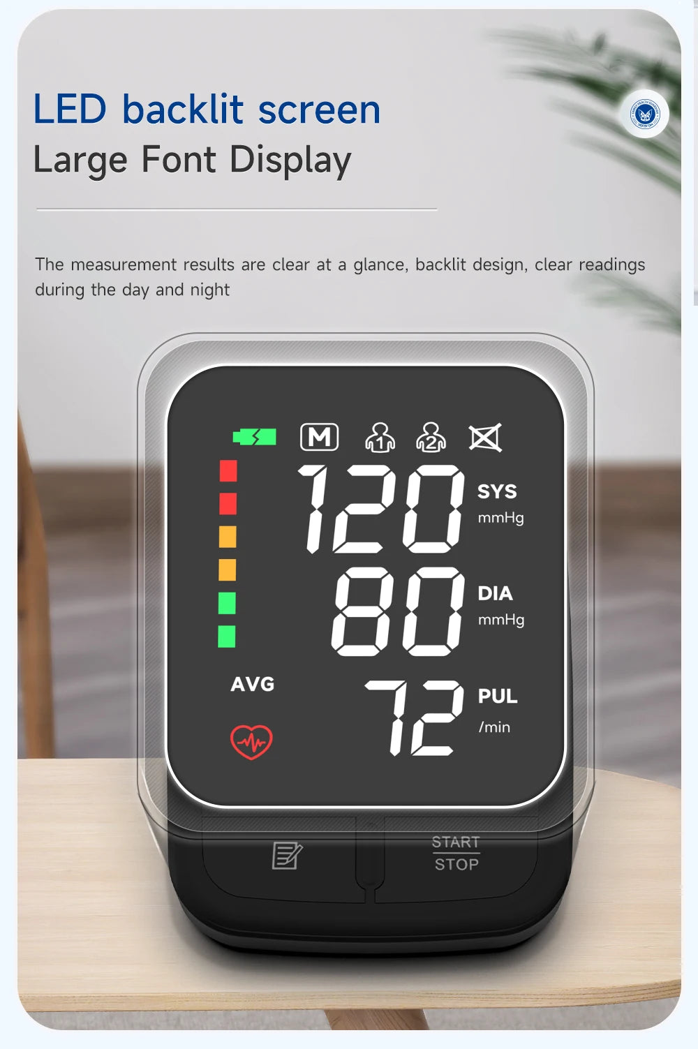Yongrow Portable Digital Upper Arm Blood Pressure Monitor Measurement Tool Tonometer Sphygmomanometer