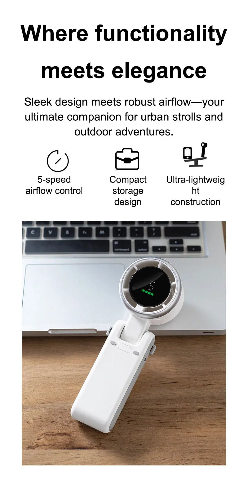 Handheld Mini Fan Small Pocket Electric Adjustable Turbo Low Noise Outdoor Office Camping Fan Rechargeable 5 Speed Air Cooler