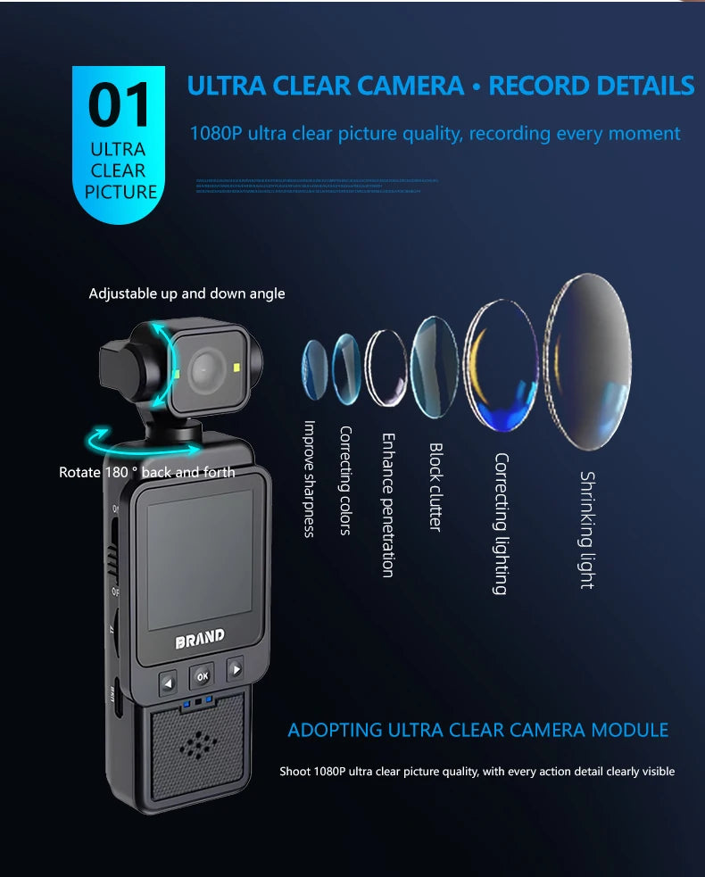 1080P Handheld Sports Pocket Camera HD Display 180° Rotatable WiFi Wireless Video Recorder Built-in Fill Light Motion Camera