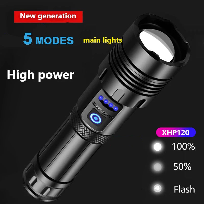 ZK30 Super XHP120 Powerful Led Flashlight XHP90 High Power Torch light Rechargeable Tactical flashlight 18650 Usb Camping Lamp