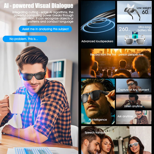 2025 Classic AI Smart Glasses 100MP Camera Waterproof Bluetooth Call Playing Music Sports Glasses Identify Pictures Use ChatGPT