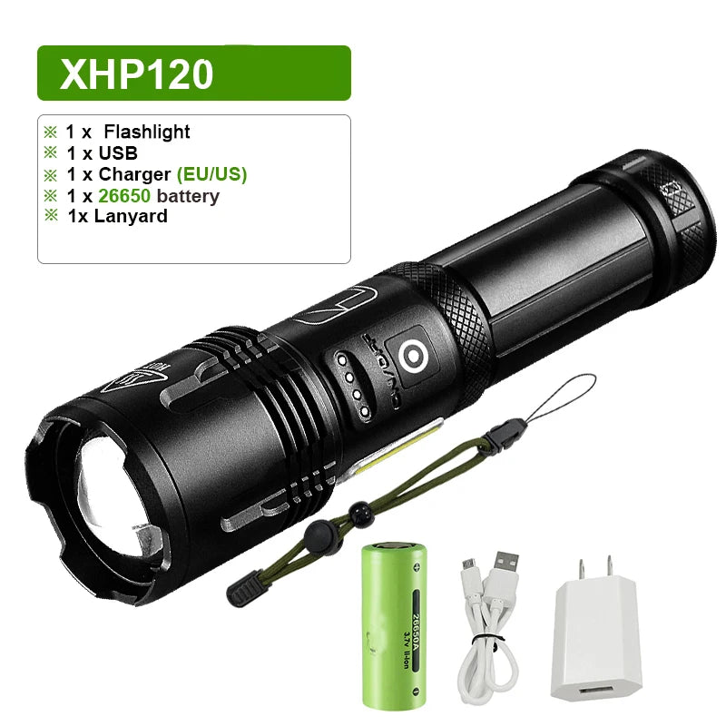 ZK30 Super XHP120 Powerful Led Flashlight XHP90 High Power Torch light Rechargeable Tactical flashlight 18650 Usb Camping Lamp