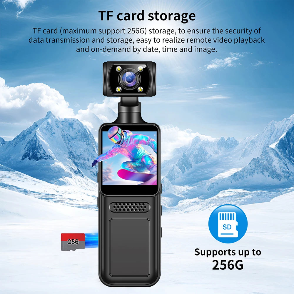128GB 4K Ultra HD Action Mini Camera 180 Rotatable Vlog Wifi Sports Cam Waterproof Case Helmet Travel Bicycle Driver Recorder