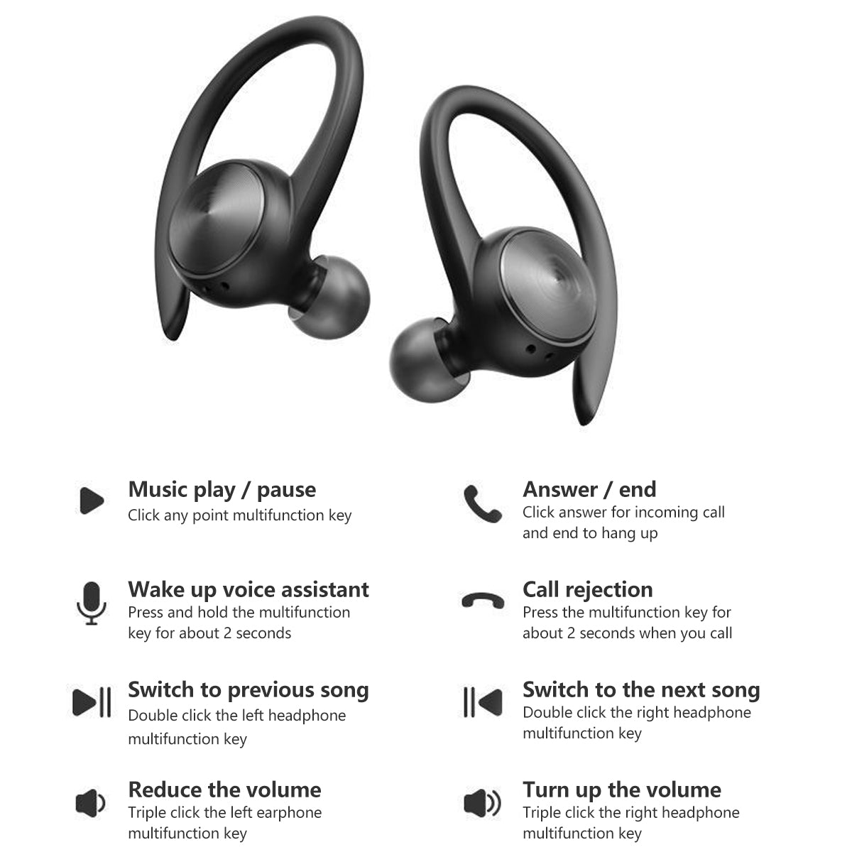 Wireless Bluetooth 5.0 Sports Headphone IPX5 Earbuds w/500mAh Charging Case Ear Hooks Earphones 3D HiFi In-Ear Wireless Headset