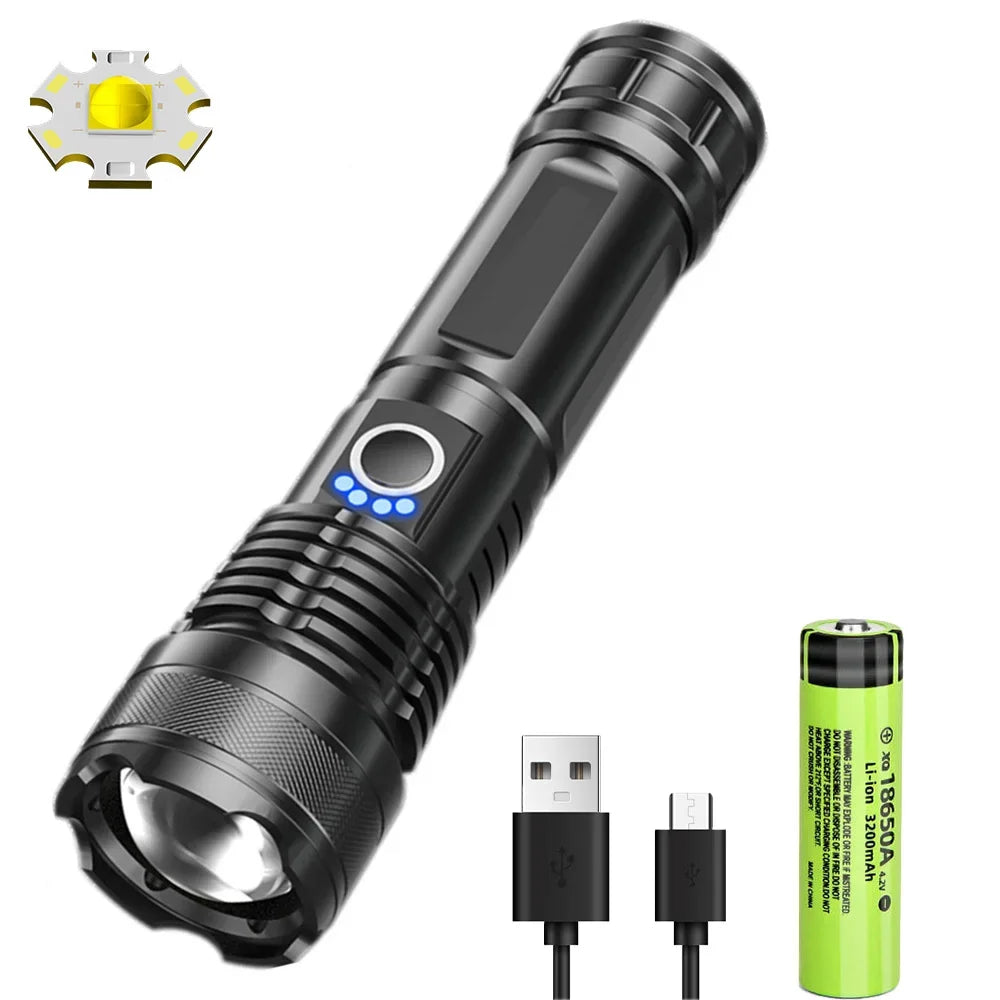 High Power Led Flashlights Long Shot Zoom Super Bright Flashlight Led USB Rechargeable Very Strong Led Flashlight For Camping