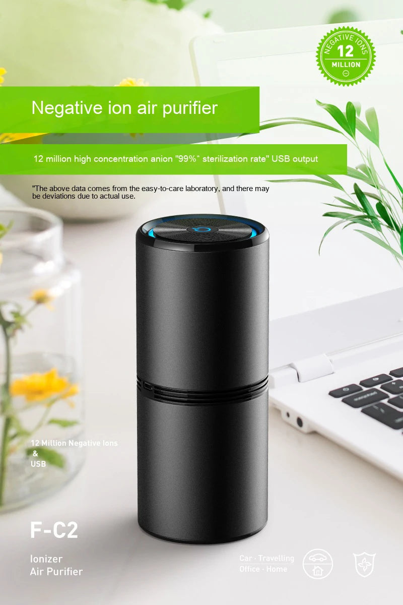 Zai Xiao Car Air Purifier Negative Ion Generator Low Noise Air Cleaner Deodorizer Smoke Odor Remover Vehicle Air Purifier