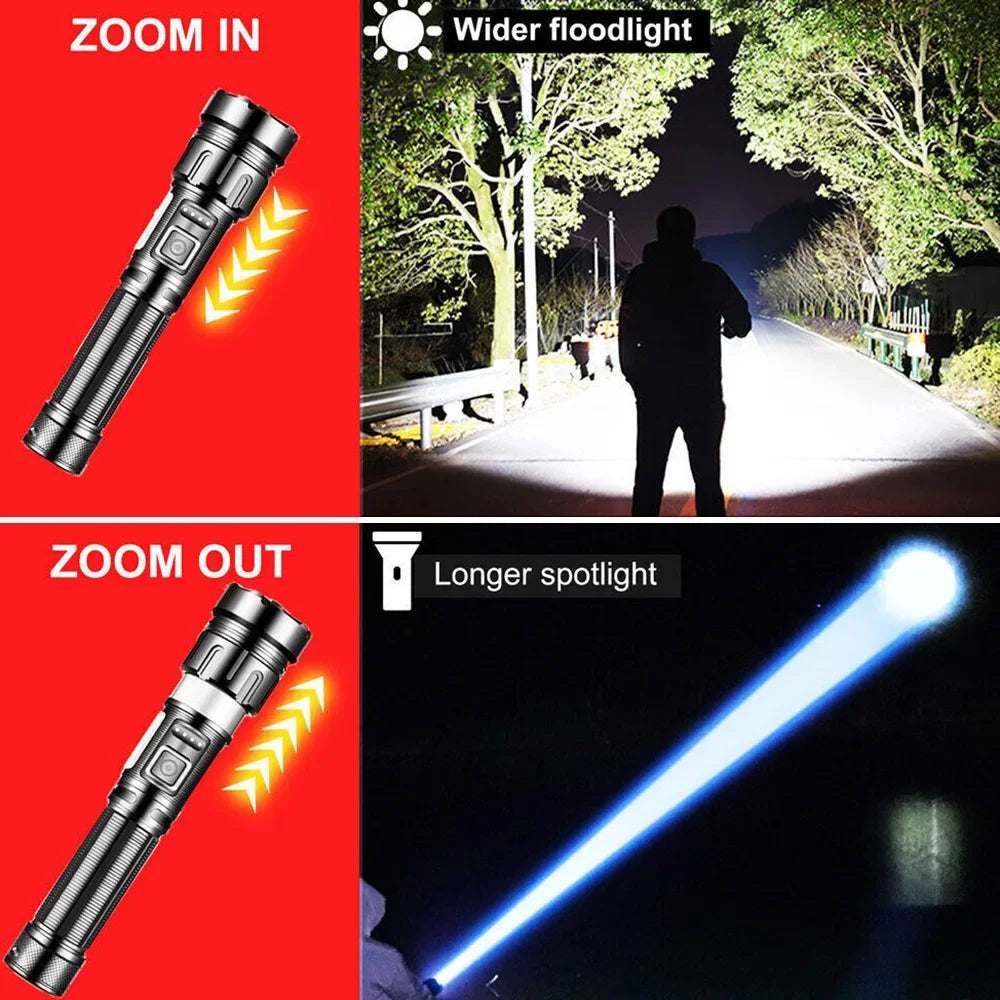 1000000LM Most Powerful Led Flashlight Rechargeable LED Flashlights High Power Zoom Torch Long Range 3000m Tactical Lantren