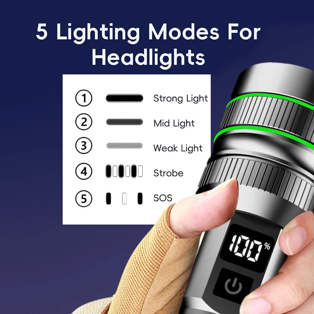 Super bright LED flashlight high power strong light long-range tactical flashlight, long outdoor hiking camping emergency light