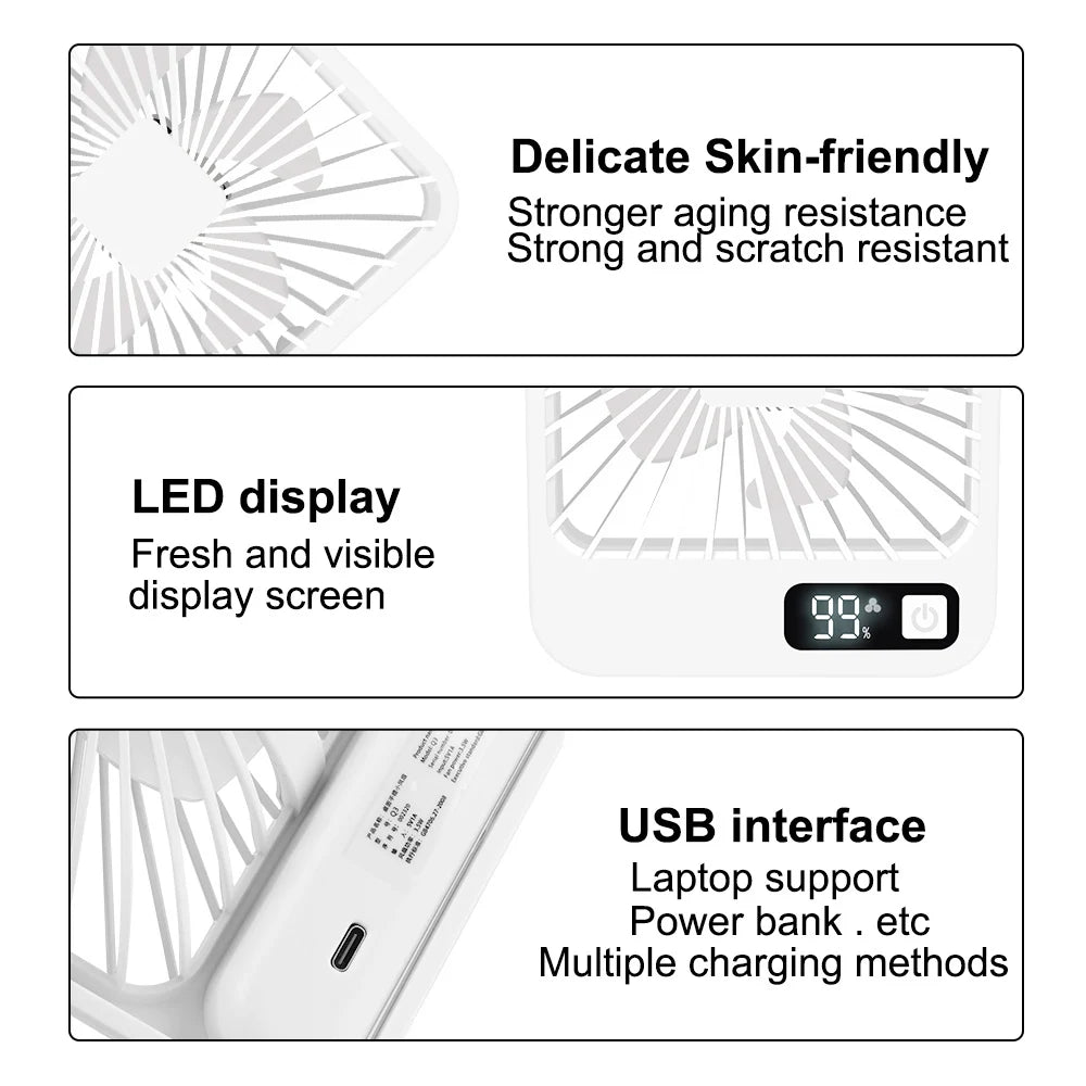Desktop Fan Portable Fan Rechargeable 5-Speed Adjustment 180° Rotating Foldable Fan With Battery Digital Display Noise-Free Fan