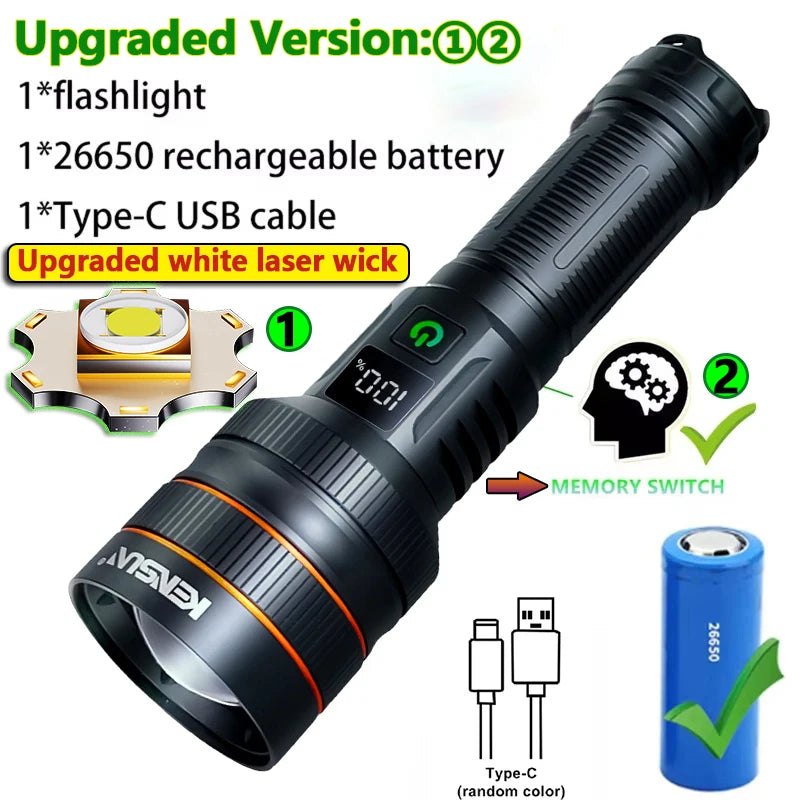 Super bright LED flashlight high power strong light long-range tactical flashlight, long outdoor hiking camping emergency light