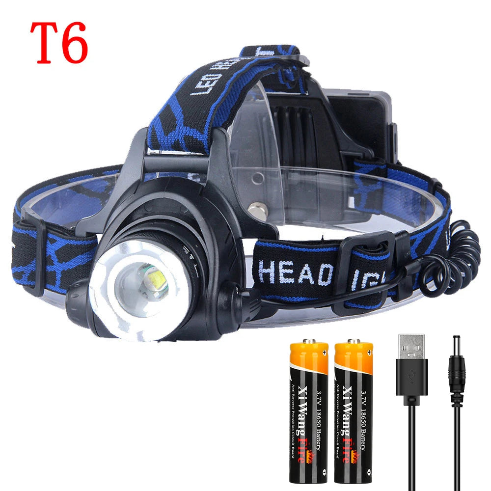 Powerful LED Induction Headlamp USB/DC Rechargeable Headlight Aluminium Alloy Outdoor Waterproof Head Lamp High Lumen Head Torch