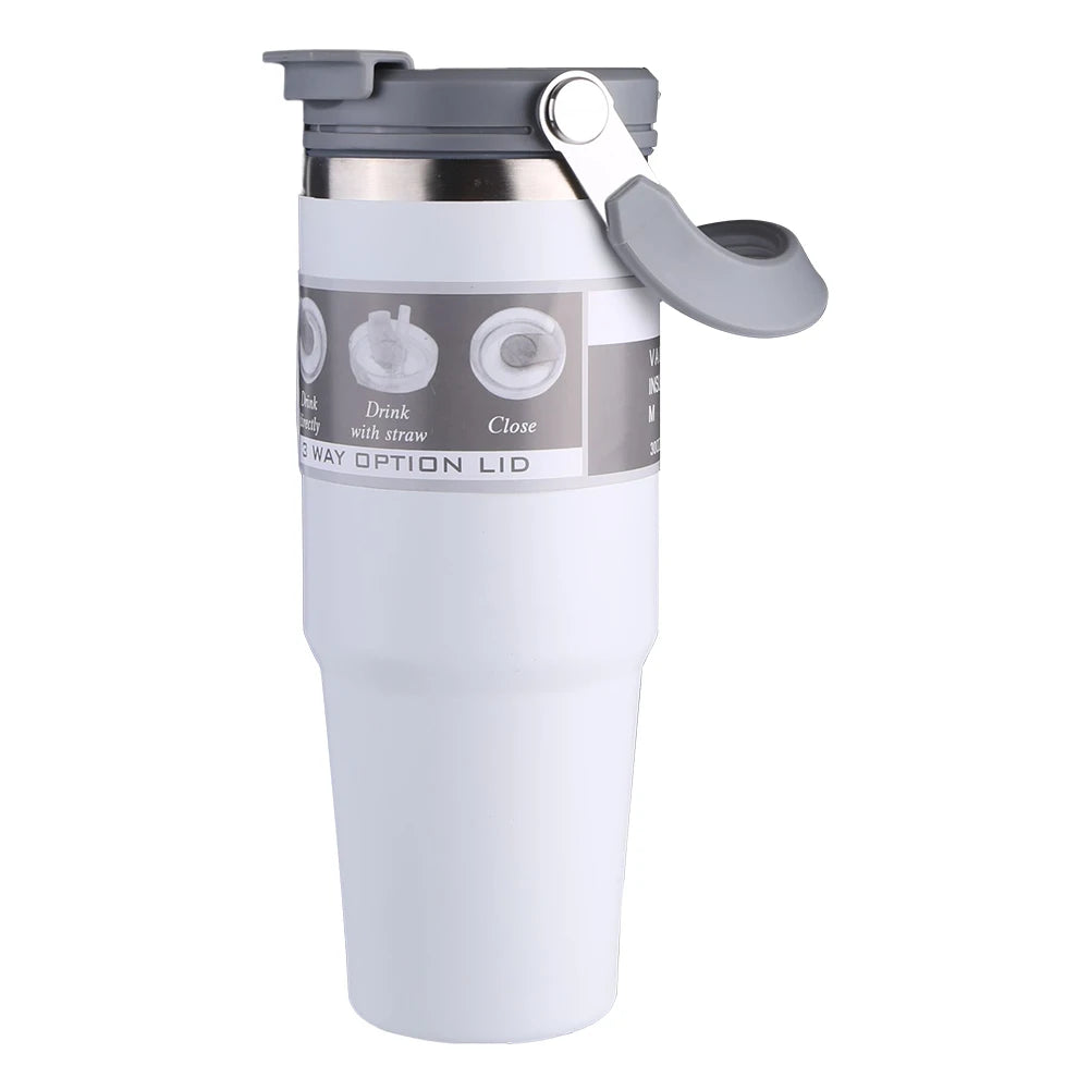 30oz Vacuum Insulated Cup with Handle Double-Layer Insulated Cup Stainless Steel Sports Water Bottle for Cold Hot Beverages