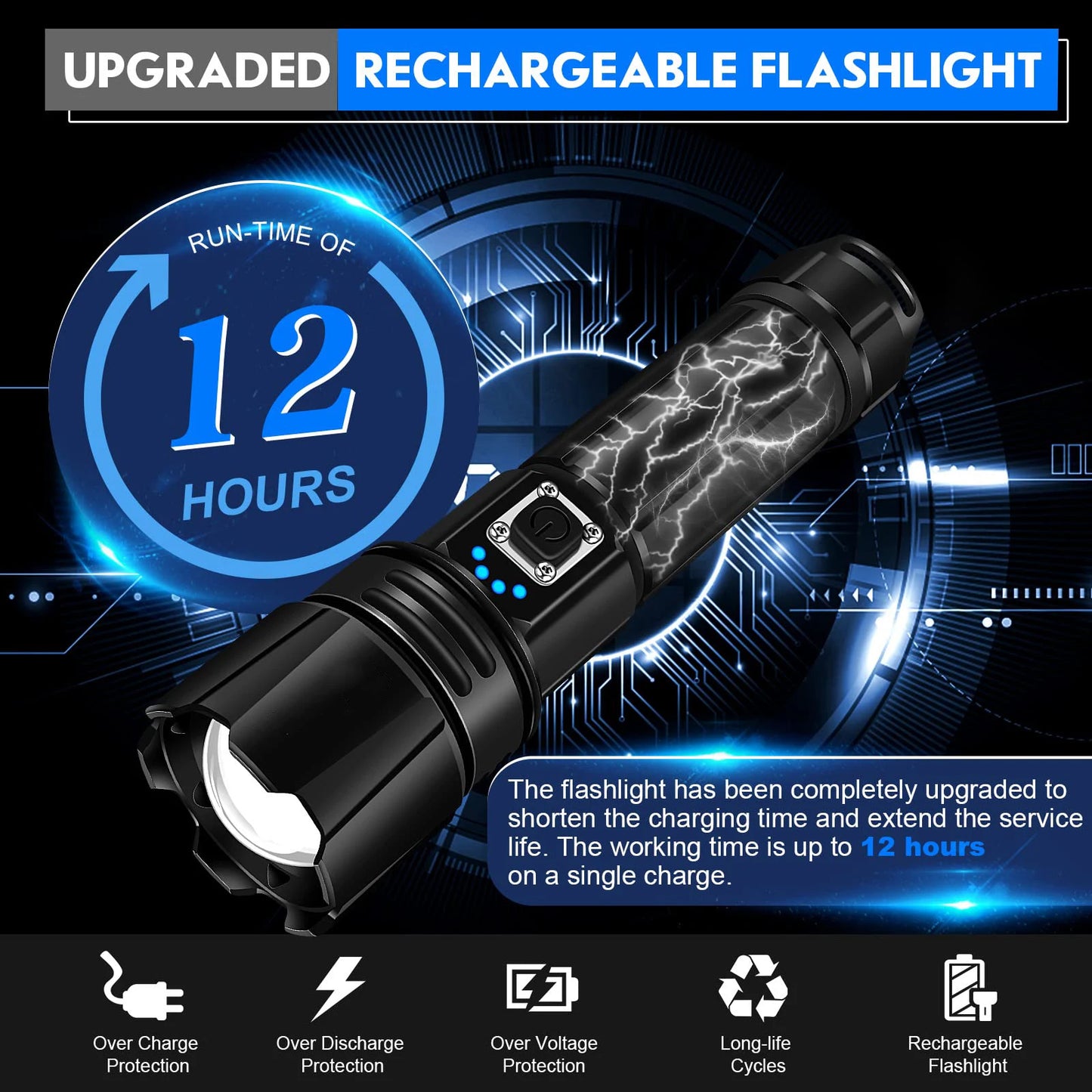 Flashlight High Lumens Rechargeable, 950000 Lumen Led Flashlights XHP70.2 USB,Handheld Super Bright Flash Light Battery Powered