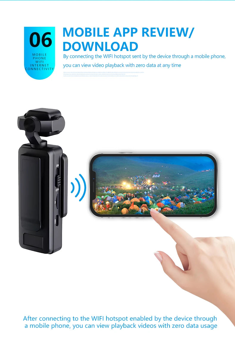 1080P Handheld Sports Pocket Camera HD Display 180° Rotatable WiFi Wireless Video Recorder Built-in Fill Light Motion Camera