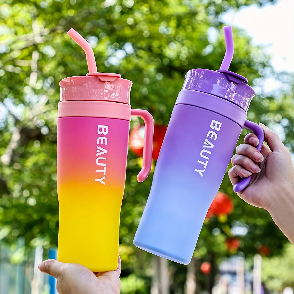 Large 40.58 Oz PC Plastic Insulated Cup with Straw - Lightweight, BPA Free