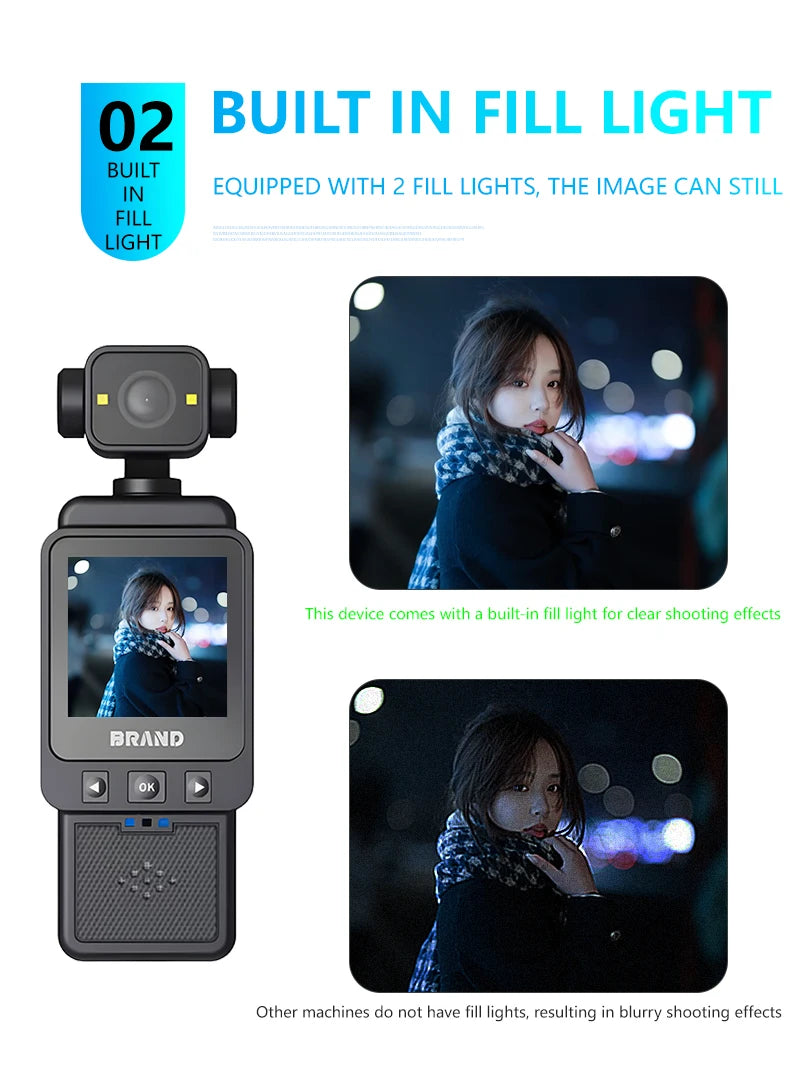 1080P Handheld Sports Pocket Camera HD Display 180° Rotatable WiFi Wireless Video Recorder Built-in Fill Light Motion Camera