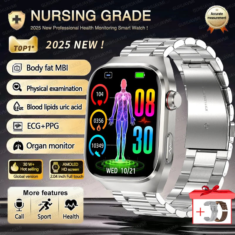 2025 New Three Highs Blood Pressure Smartwatch ECG Uric Acid Heart Rate Clock Body Analysis Health Monitoring Watches