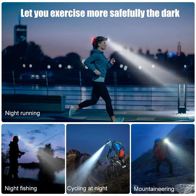 Powerful LED Induction Headlamp USB/DC Rechargeable Headlight Aluminium Alloy Outdoor Waterproof Head Lamp High Lumen Head Torch