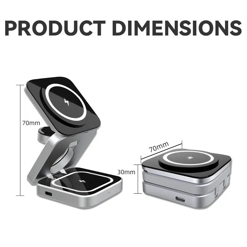 Magnetic Wireless Charging Station Foldable 3-in-1 for iPhone 12~15 Series AirPods iWatch Portable Travel Charger