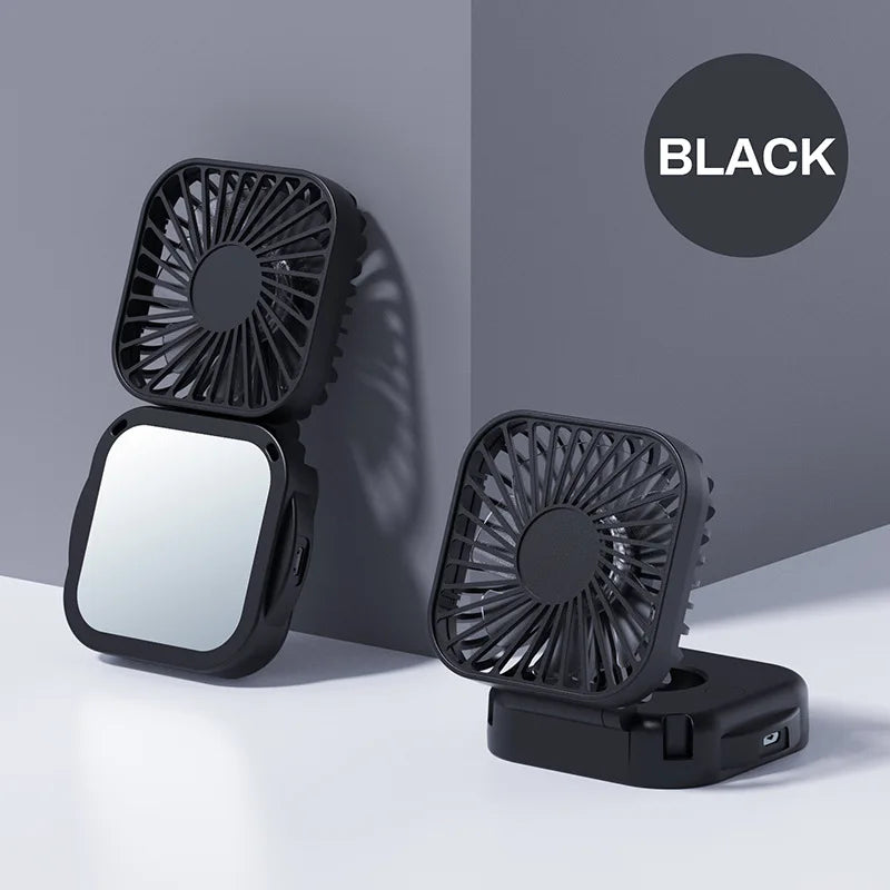Handheld Portable Fan with Mirror, Mini Fan Small Personal Fan, 500mAh USB Rechargeable Neck Fan Foldable, Quiet Pocket Fan