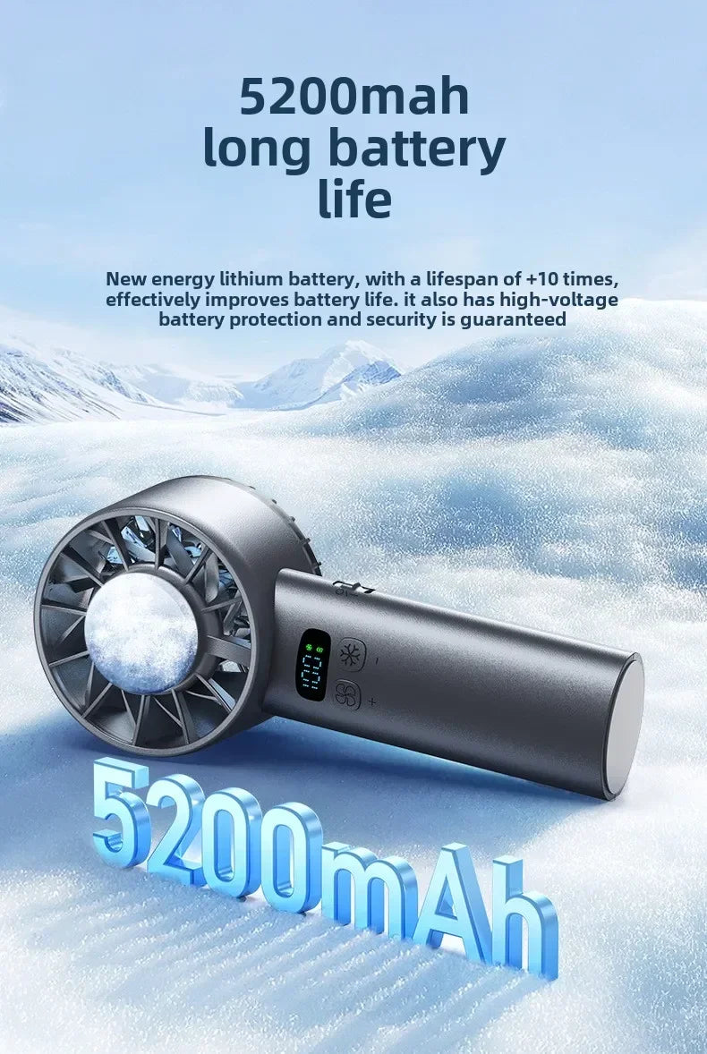 5200mAh Portable mini Fan 100 Wind Speeds Instant Cooling with Ice Mode Handheld fan USB Rechargeable electric fans Camping Fan