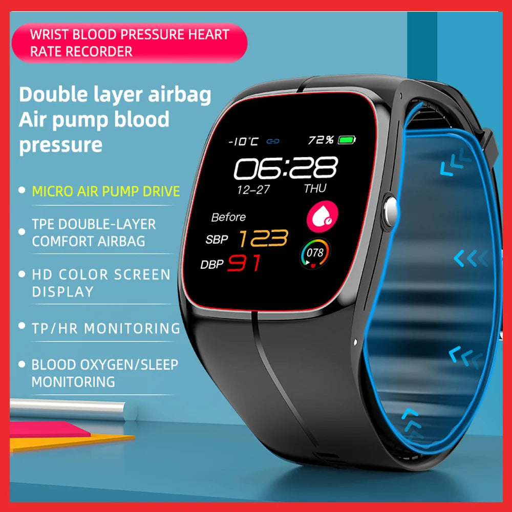 Medical Grade Smart Watch Air Pump Airbag Precise Sphygmomanometer Heart Rate Thermometer Monitor Wristband Elderly Health Watch
