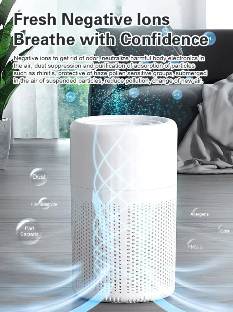 Air Purifiers Home Remove Smoke Odor Formaldehy Air Cleaner HEPA Filter PM 2.5 Air Freshener for Car Bedroom Small Air Purifier