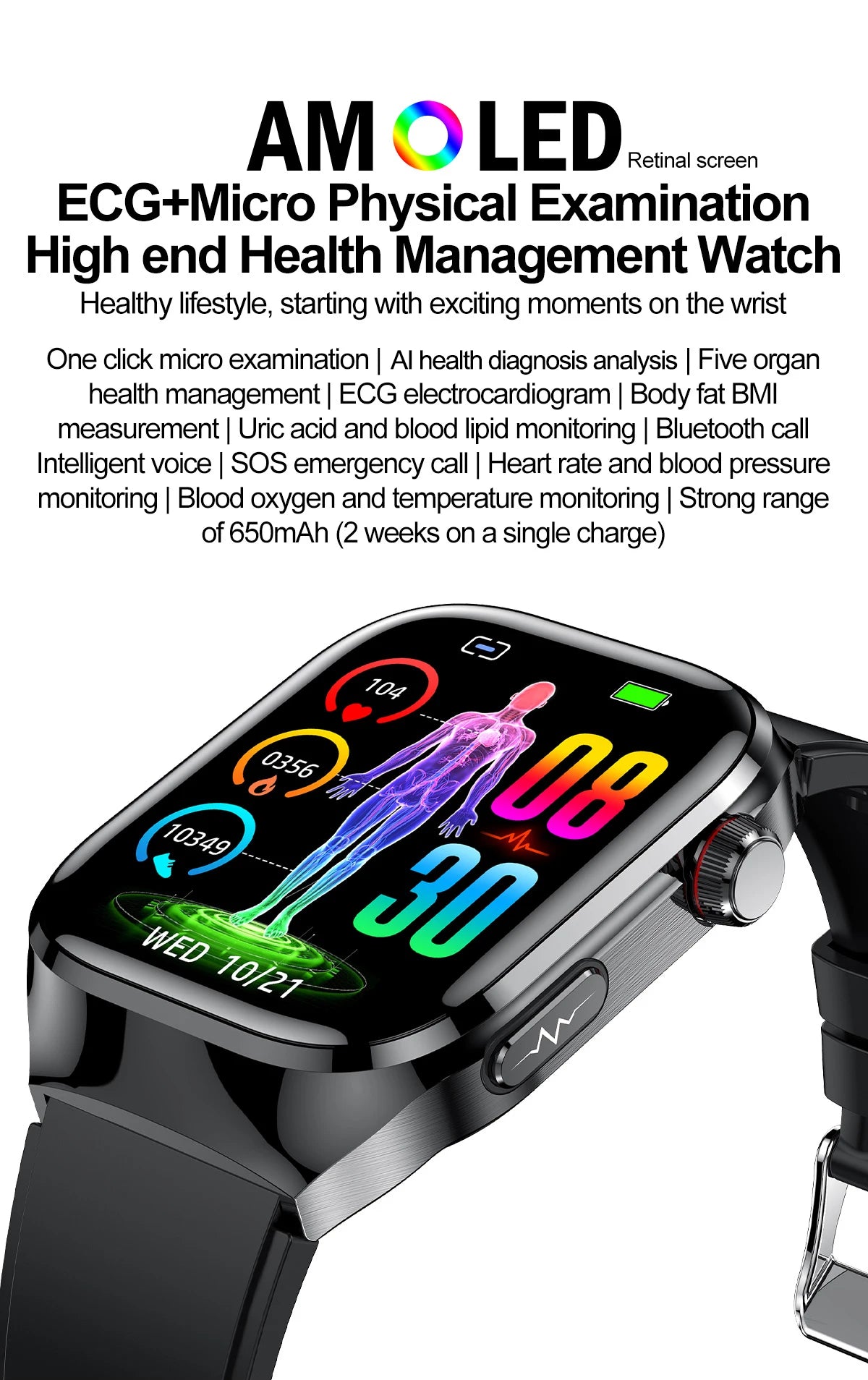 2025 New Three Highs Blood Pressure Smartwatch ECG Uric Acid Heart Rate Clock Body Analysis Health Monitoring Watches