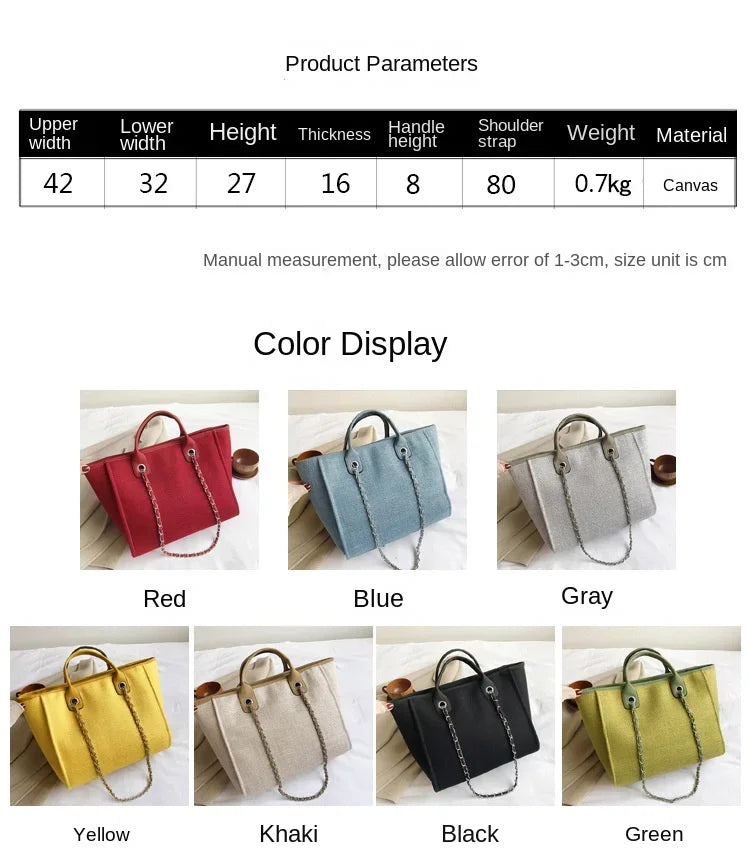 Fashion Make Up Designer Big Women's New Korean Fashion Casual Large Capacity Shoulder Crossbody Chain Tote Bag