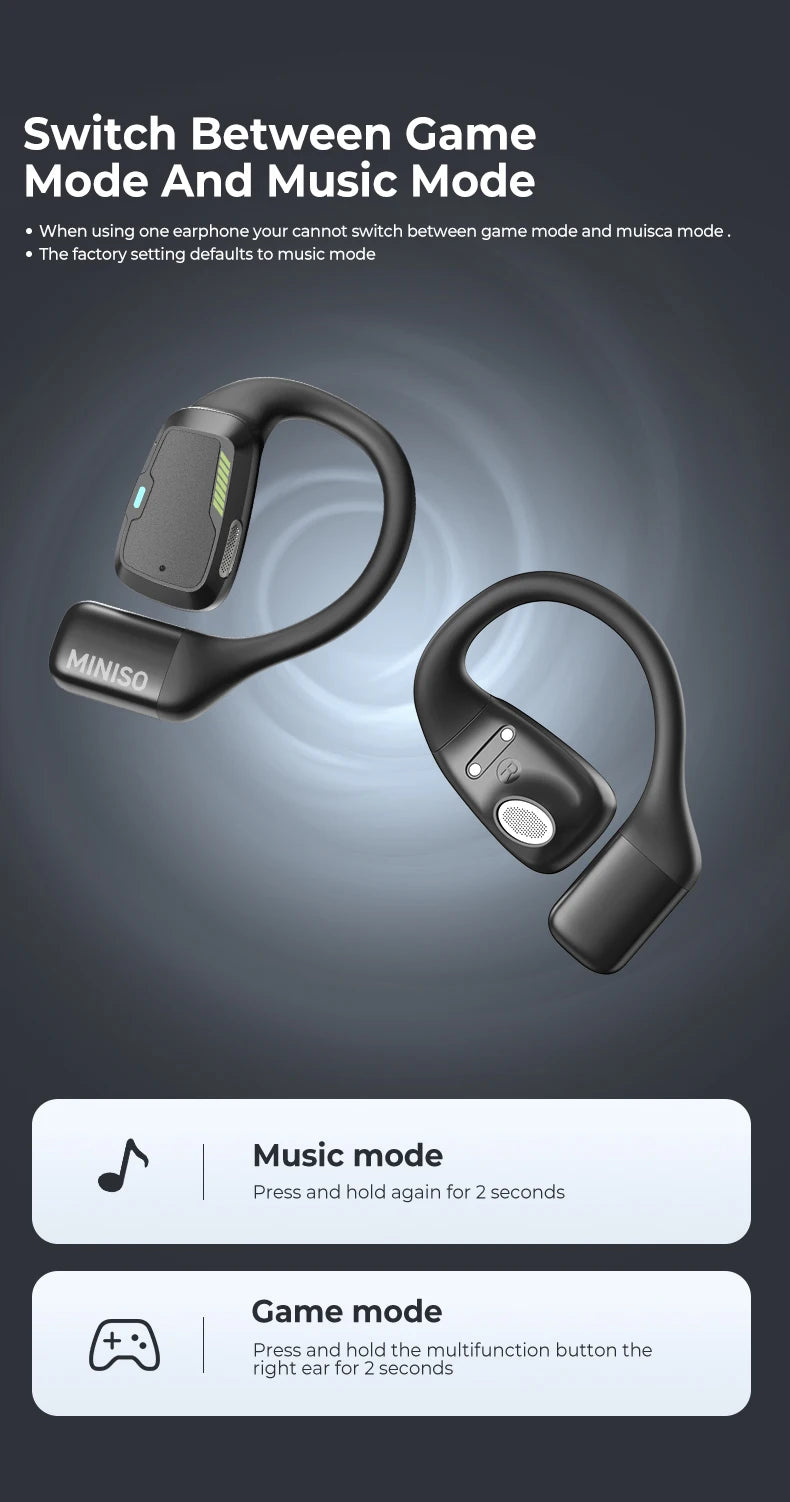 MINISO M98 True Wireless Open Ear Earbuds Bluetooth 5.4ears,13mm Dynamic Driver OWS Ears heads Gaming Headset Super Long Endure